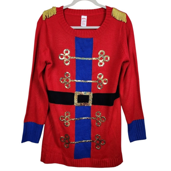 Ugly Christmas Sweater Dress UCS Toy Soldier Nutcracker Sequins Women's Medium - Picture 1 of 7